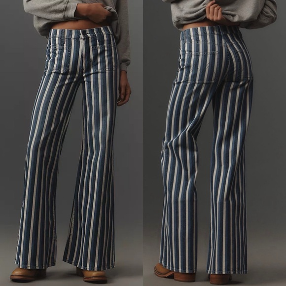 Tuckernuck Mother Patch Pocket Twister Sneak Wide Following Up Striped Jeans - Picture 2 of 12